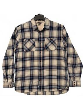 Vans Button Down Flannel Plaid Men's LARGE Van Doren White Blue Red Black